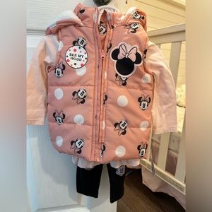 3 piece set Baby Girl Disney Minnie Clothes 12 Months Pants Vest Shirt Pink NWT